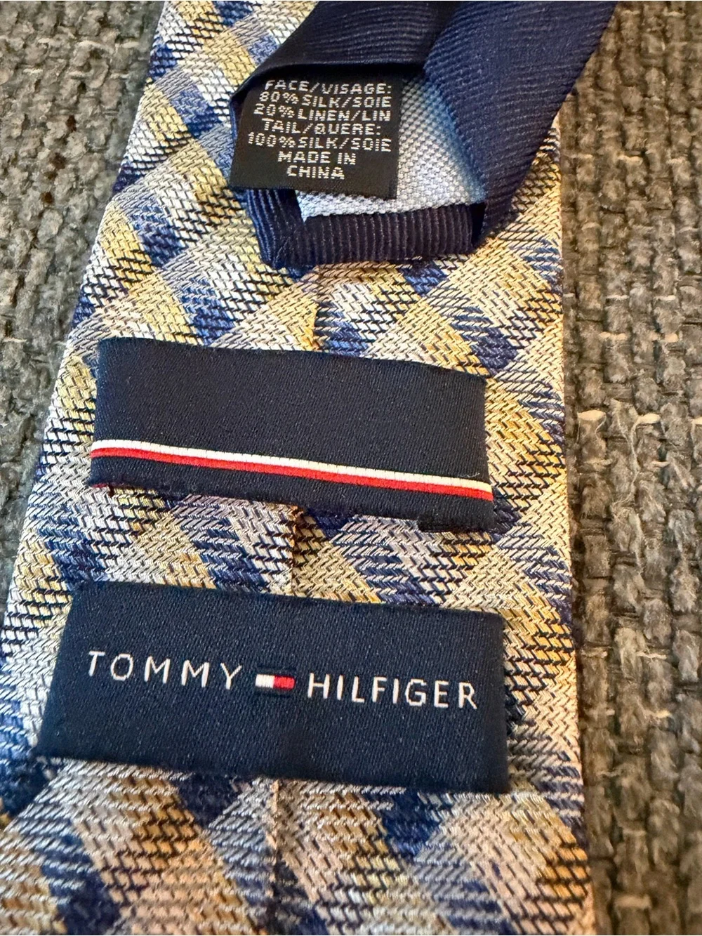 Tommy Hilfiger Blue and Yellow Plaid Silk Tie